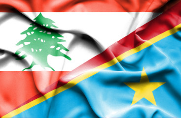 Waving flag of Congo Democratic Republic and Lebanon
