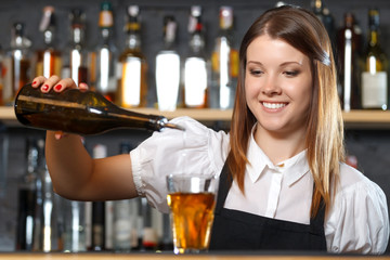 Female bartender at work