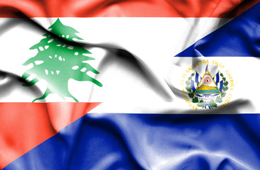 Waving flag of El Salvador and Lebanon