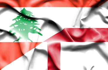 Waving flag of England and Lebanon