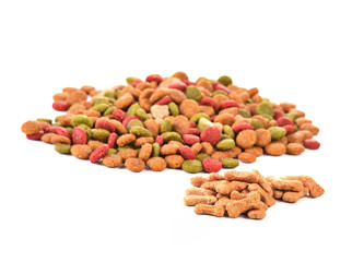 Dry dog food isolated on white background.