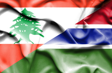 Waving flag of Gambia and Lebanon