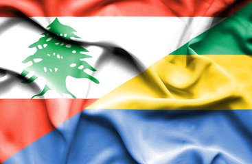Waving flag of Gabon and  Lebanon