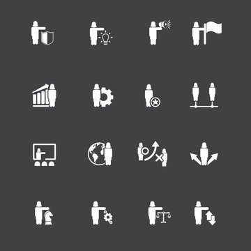 Business and management icon set - woman, female characters icon set