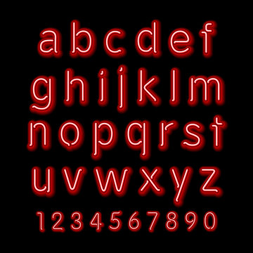 Neon glow alphabet. Vector design party retro 3d art neon font,