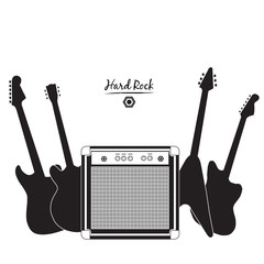 electric guitars and combo amp, hard rock
