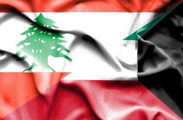 Waving flag of Kuwait and  Lebanon