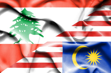 Waving flag of Malaysia and  Lebanon