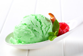 Scoop of green ice cream