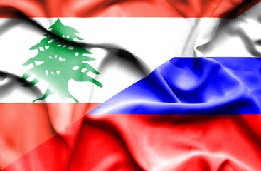 Waving flag of Russia and Lebanon