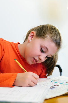 Little Cute Girl Doing Homework