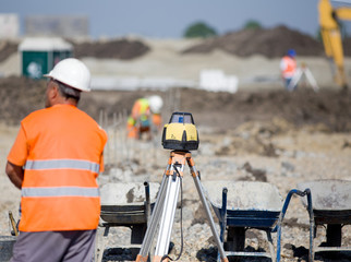 Surveying equipment at construction site