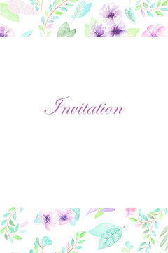 Floral watercolor invitation on a white background, decoration postcard or invitation for wedding, celebration, holiday