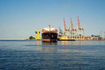 ship, container ship is moored in port