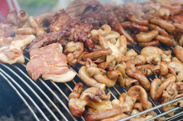 Grilled entrails pork in local market, Thailand