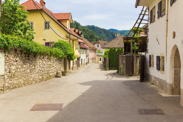 Fototapeta na wymiar European quiet village street on a sunny day.