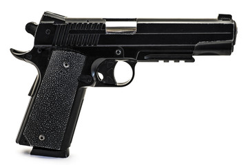 Modern black and chrome pistol filtered gun isolated on white