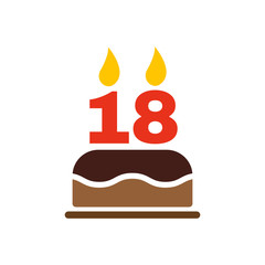 The birthday cake with candles in the form of number 18 icon. Birthday symbol. Flat