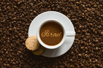 Still life - coffee wtih text Israel