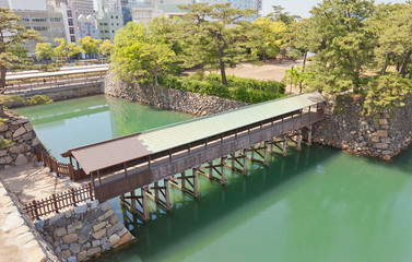 Naklejka premium Saya-bashi bridge of Takamatsu castle, Shikoku, Japan