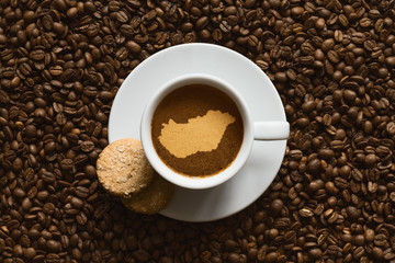 Still life - coffee with map of Hungary
