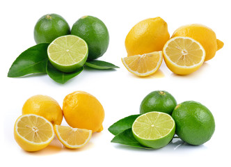 lime and lemon on white background