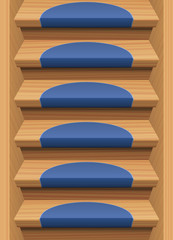 Wooden stairs with blue mats - endlessly expendable upwards and downwards. Vector illustration.
