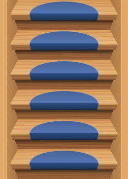 Wooden stairs with blue mats - endlessly expendable upwards and downwards. Vector illustration.