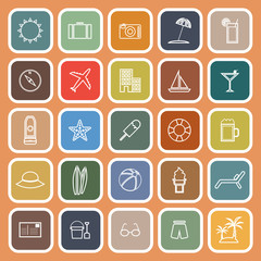 Summer line flat icons on orange background