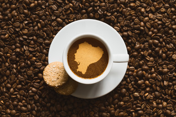 Still life - coffee with map of Ecuador