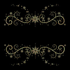 Winter or holiday season elegant Black background with gradient gold snowflakes