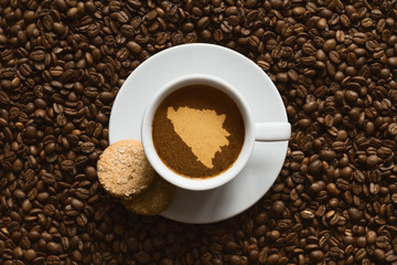 Still life - coffee with map of  Bosnia and Herzegovina