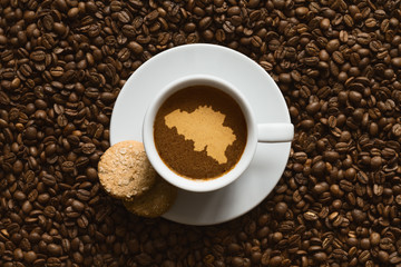 Still life - coffee with map of  Belgium