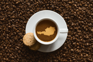 Still life - coffee with map of  Austria
