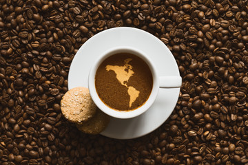 Still life - coffee map of America continent (without Greenland)