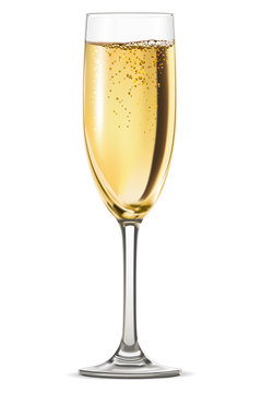 Glass of champagne isolated on white background. Vector illustra