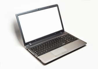 open Laptop computer with blank empty screen isolated on white background