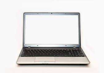 Laptop computer with blank screen isolated on white background