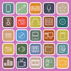 Media line flat iocns on pink background