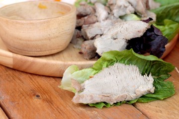 soft-boiled egg on toast with sliced pork tenderloin.