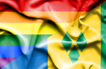 Waving flag of Saint Vincent and Grenadines and Pride