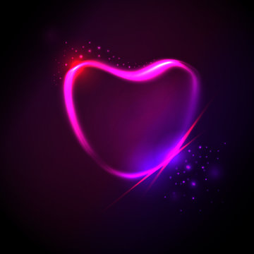 Purple lighting heart at dark background