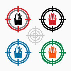 Potato fries on target icons background. Crosshair icon. Vector illustration.