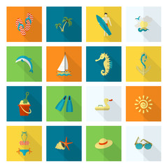 Summer and Beach Simple Flat Icons