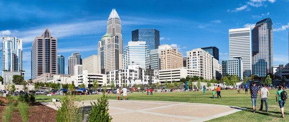 Fototapeta premium Charlotte, NC. United States. Panoramic view at the uptown skyline