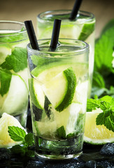 Traditional Brazilian caipirinha alcoholic cocktail with lime, m