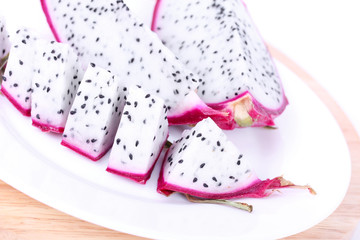 Cutted dragon fruit on wooden  board