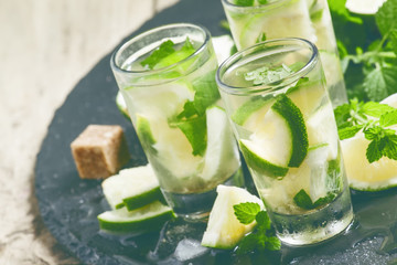 Traditional Brazilian caipirinha alcoholic cocktail with lime, m