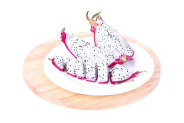 Cutted dragon fruit on wooden  board