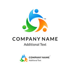 Bright Colorful Twisted Logo with United People Working Together - 86342380